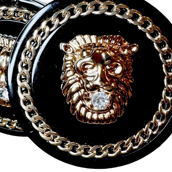 Aldo Versace Inspired Glibeth Gold/ Black Lion Head Earring - Picture 6 of 6